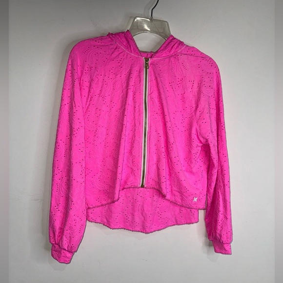 LOVE SHACKFANCY X Hurley Eyelet Paisley Zip Up Hoodie Hot Pink - Picture 4 of 9